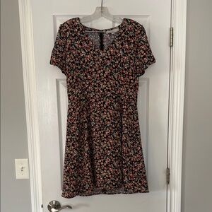 LOFT Brown Mini Dress with Flutter Sleeves and Scoop Neck